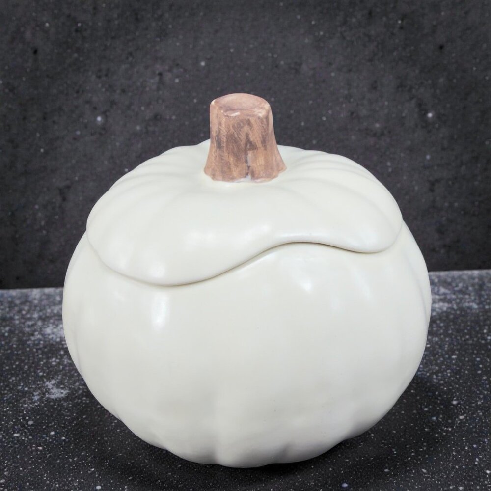 Pottery Barn Barbara Eiger Ceramic White Pumpkin Lidded Bowl Jar Container VTG